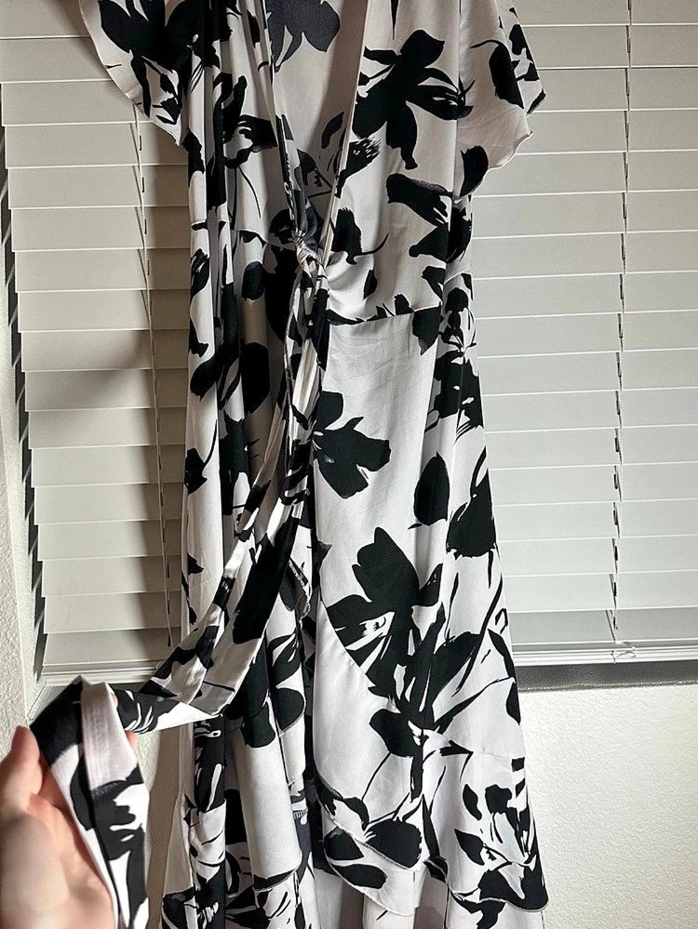 Floral Midi Dress in White & Black
